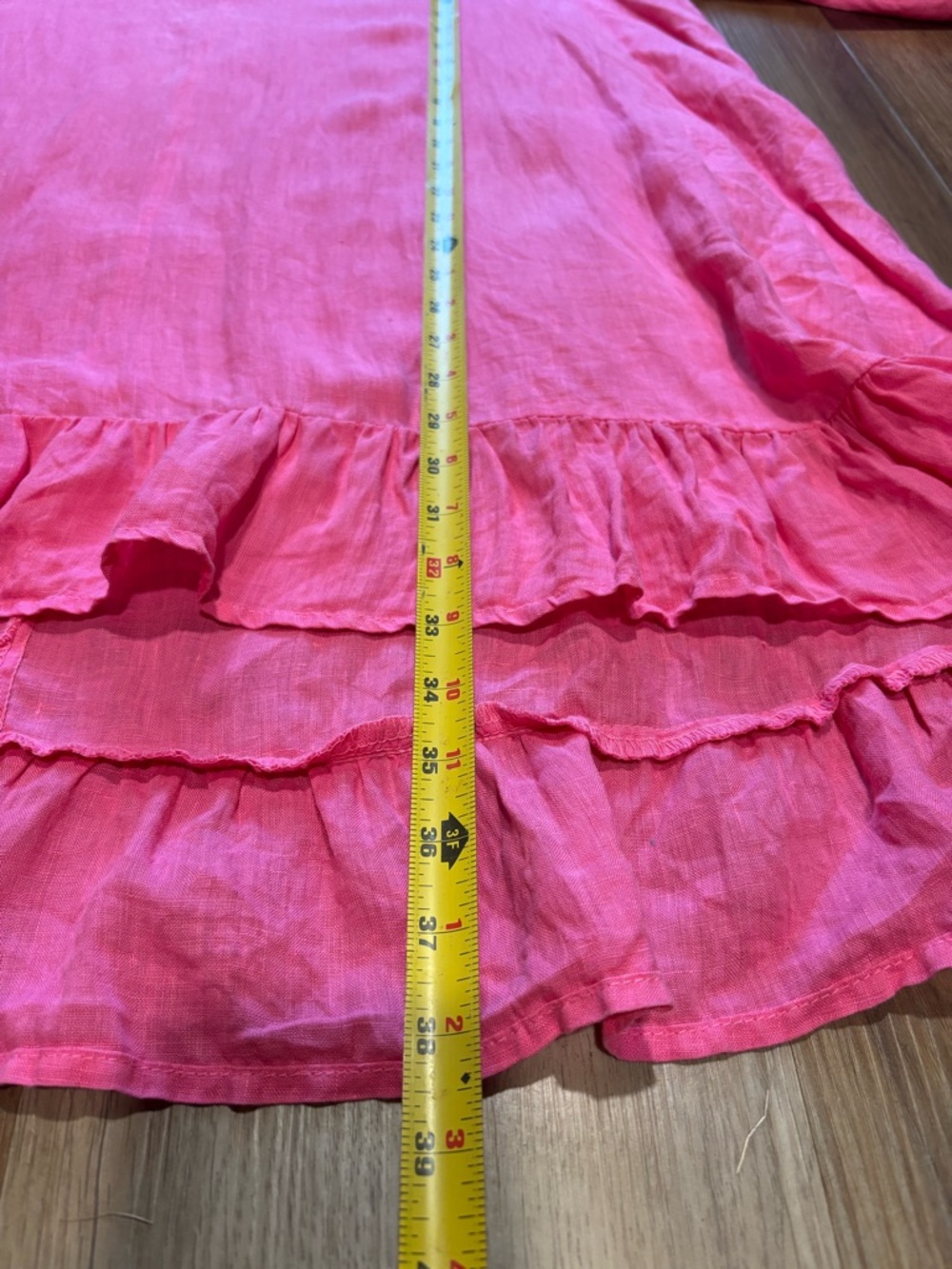 Match Point 100% Linen Ruffle High Low Tunic Dress Fuchsia Pink L - Picture 7 of 7
